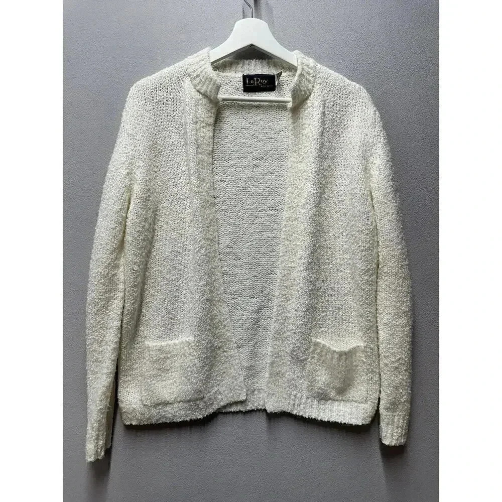 Vintage 1960's‎ LeRoy Knitwear Women's Size L Cardigan Winter Sweater White